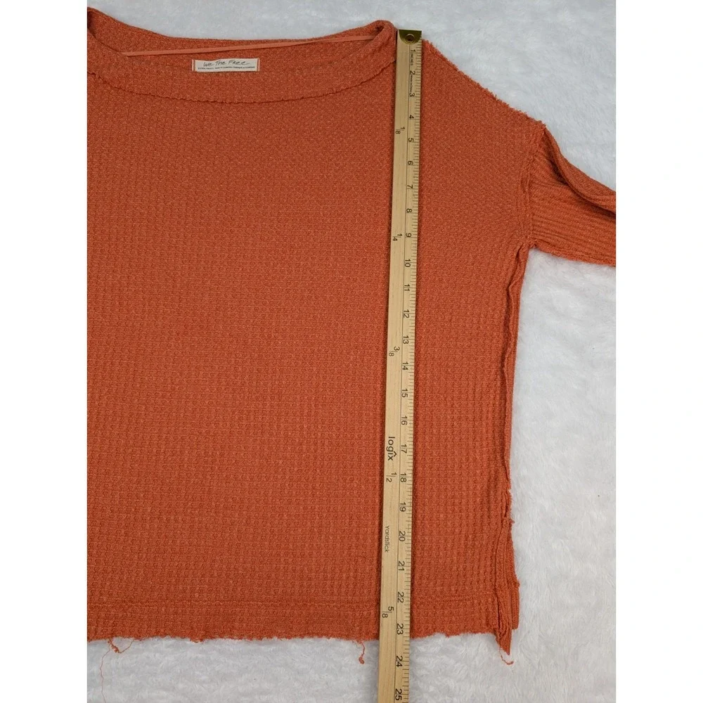 Free People We The Free Top Women's XS Orange Oversized Long Sleeve‎ Waffle Knit